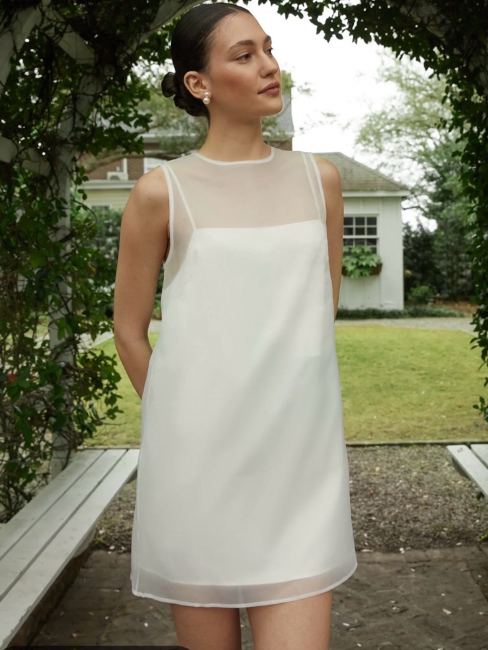 White Mini Dress with Sheer Layer - Picture 2 of 5